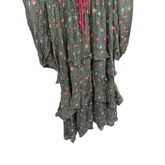 Free People Women's Tried and True Maxi Dress Green Black Floral Ruffle XS - Picture 3 of 11